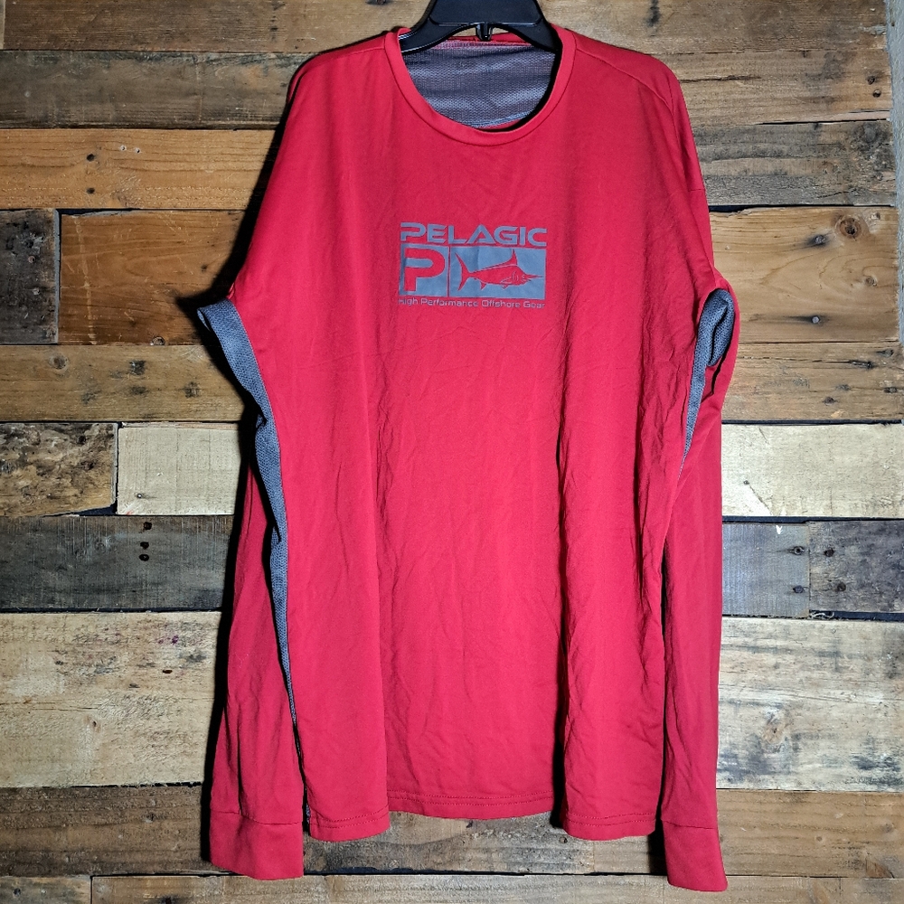 PELAGIC Size 2X Red Mens Long-sleeve‎ Shirt Outdoor Sports Fishing Mesh Sides